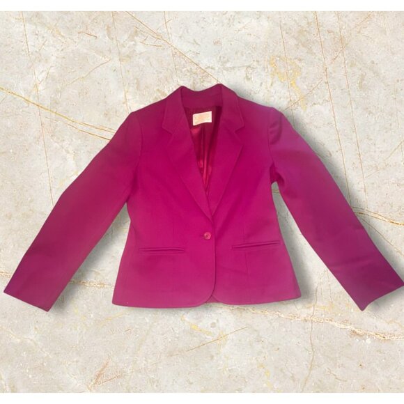 Womens Fuchsia Single-Button Blazer Sz 6 100% Virgin Wool Warm Cozy Office - Picture 1 of 8